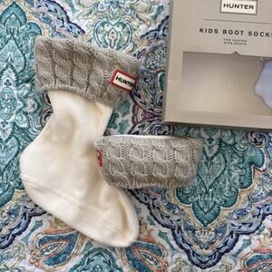 Hunter Original Kids Cable Knit Fleece Boot Socks Sz M 11-13 Beige GREIGE New